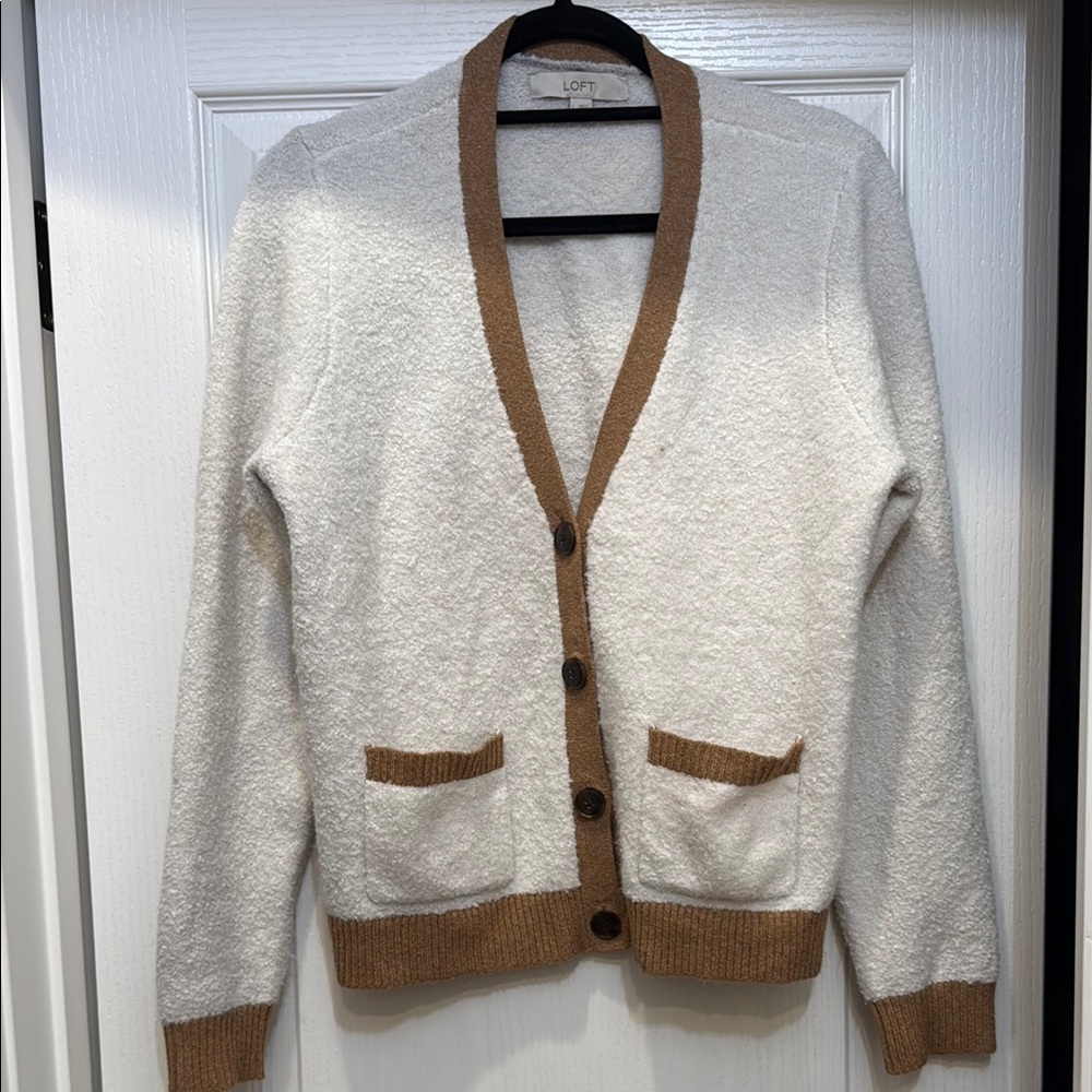 Loft Cream And Tan Boucle Cardigan